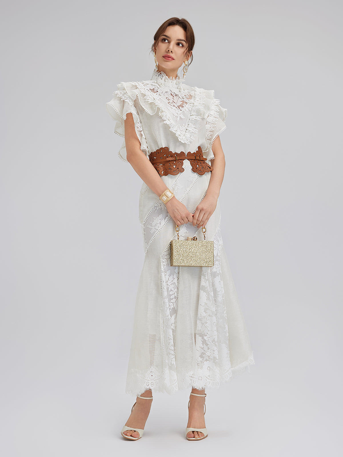 Final Sale | Lace-Panel Silk-Linen Mermaid Skirt