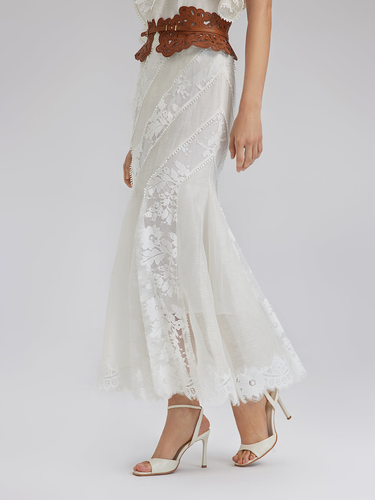 Final Sale | Lace-Panel Silk-Linen Mermaid Skirt