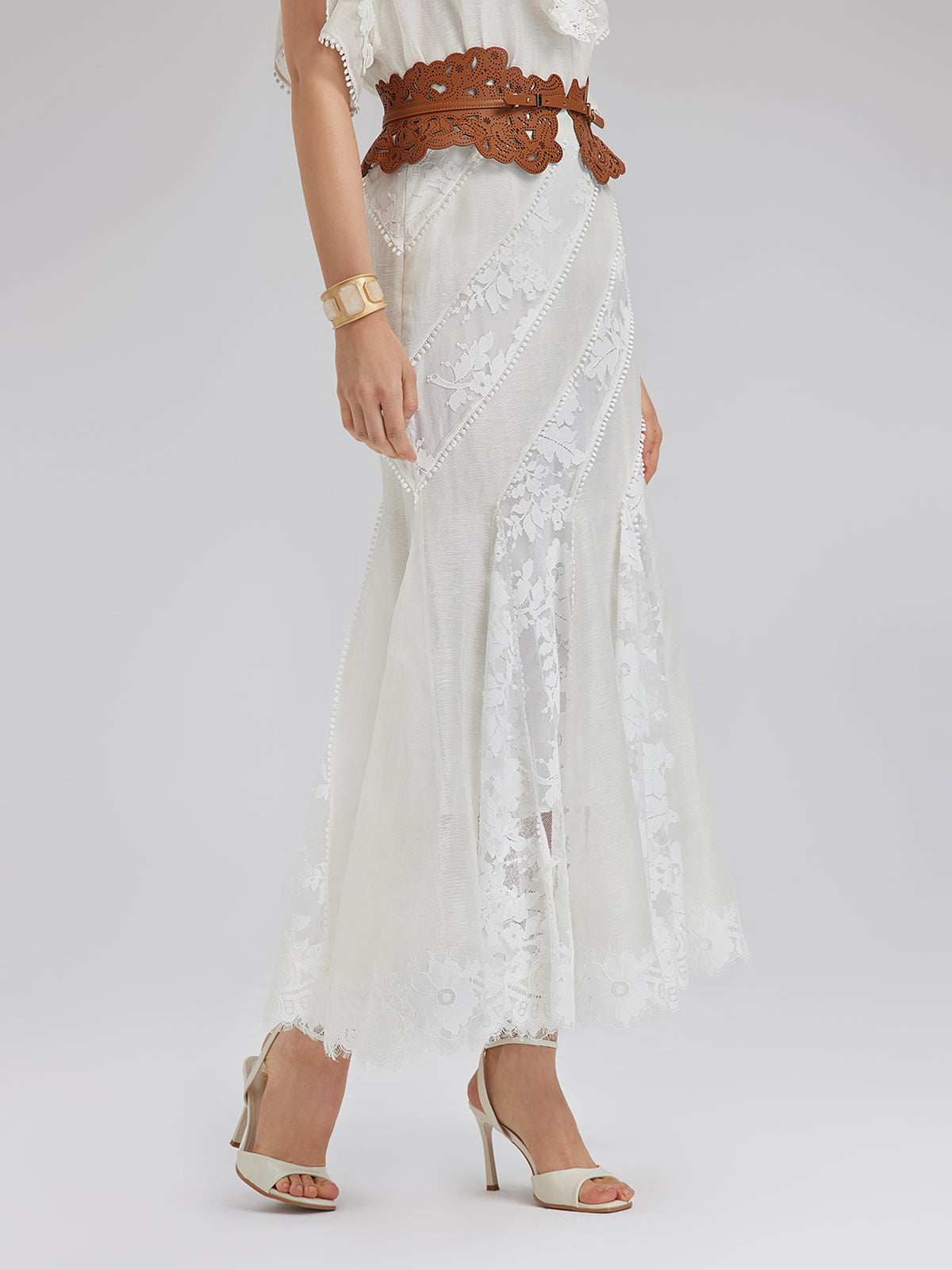 Final Sale | Lace-Panel Silk-Linen Mermaid Skirt