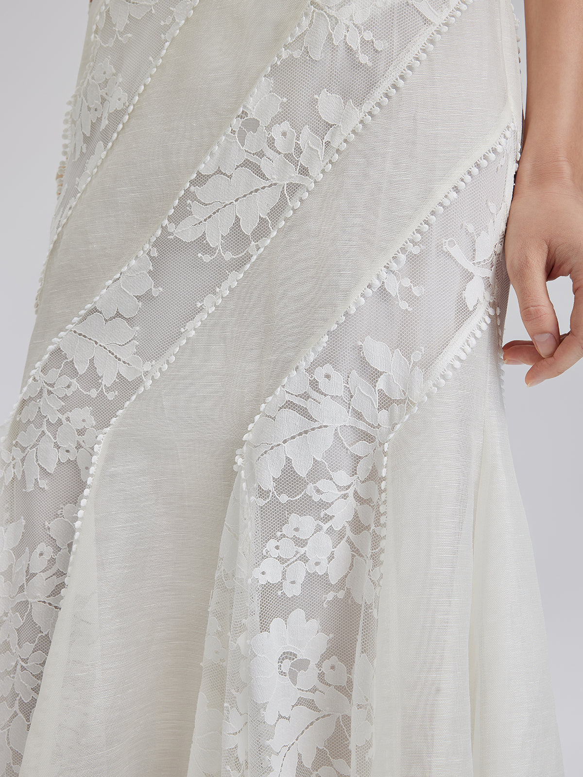 Final Sale | Lace-Panel Silk-Linen Mermaid Skirt