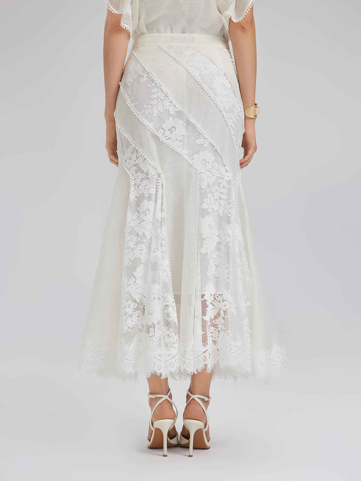Final Sale | Lace-Panel Silk-Linen Mermaid Skirt