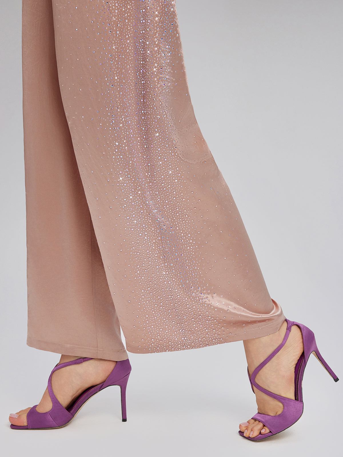 Crystal-Embellished Stretch Waistband Wide-Leg Pants