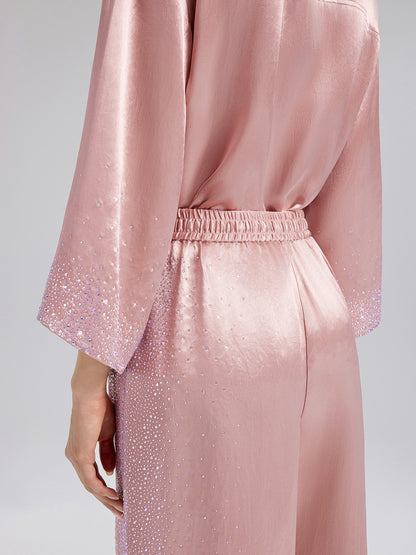 Crystal-Embellished Stretch Waistband Wide-Leg Pants