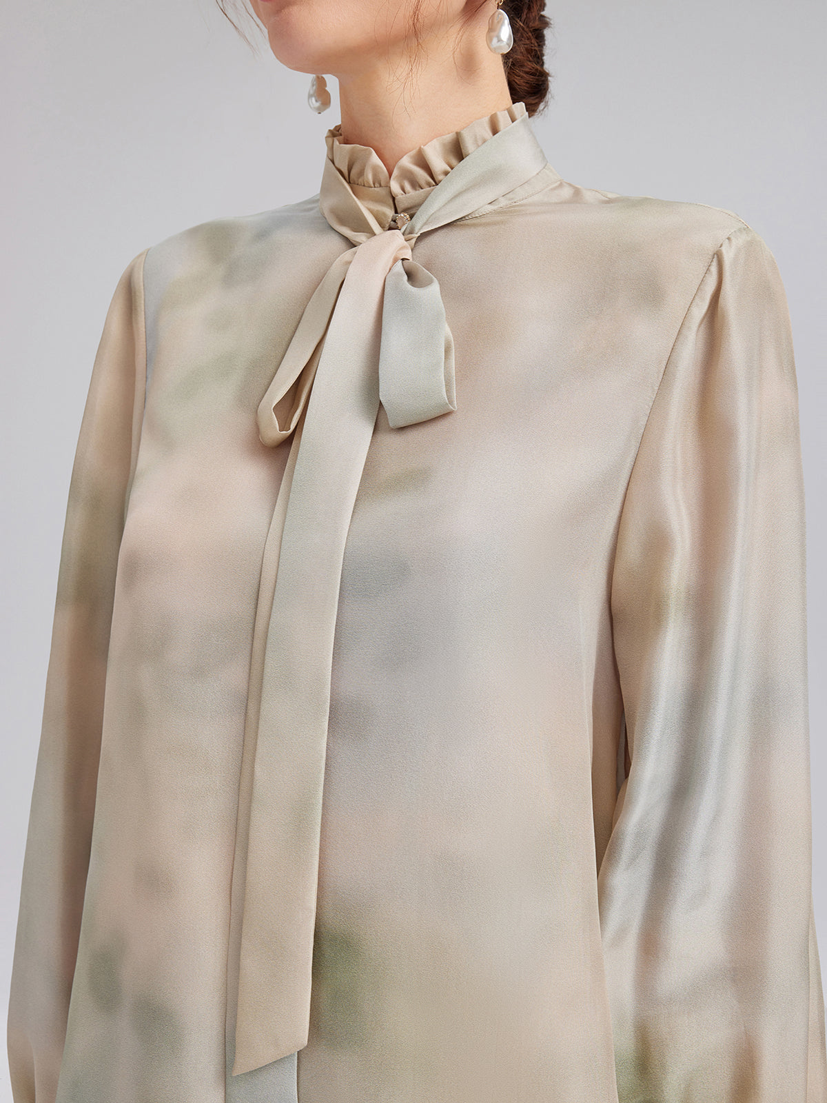 Impressionist Floral Silk Tie-Neck Blouse