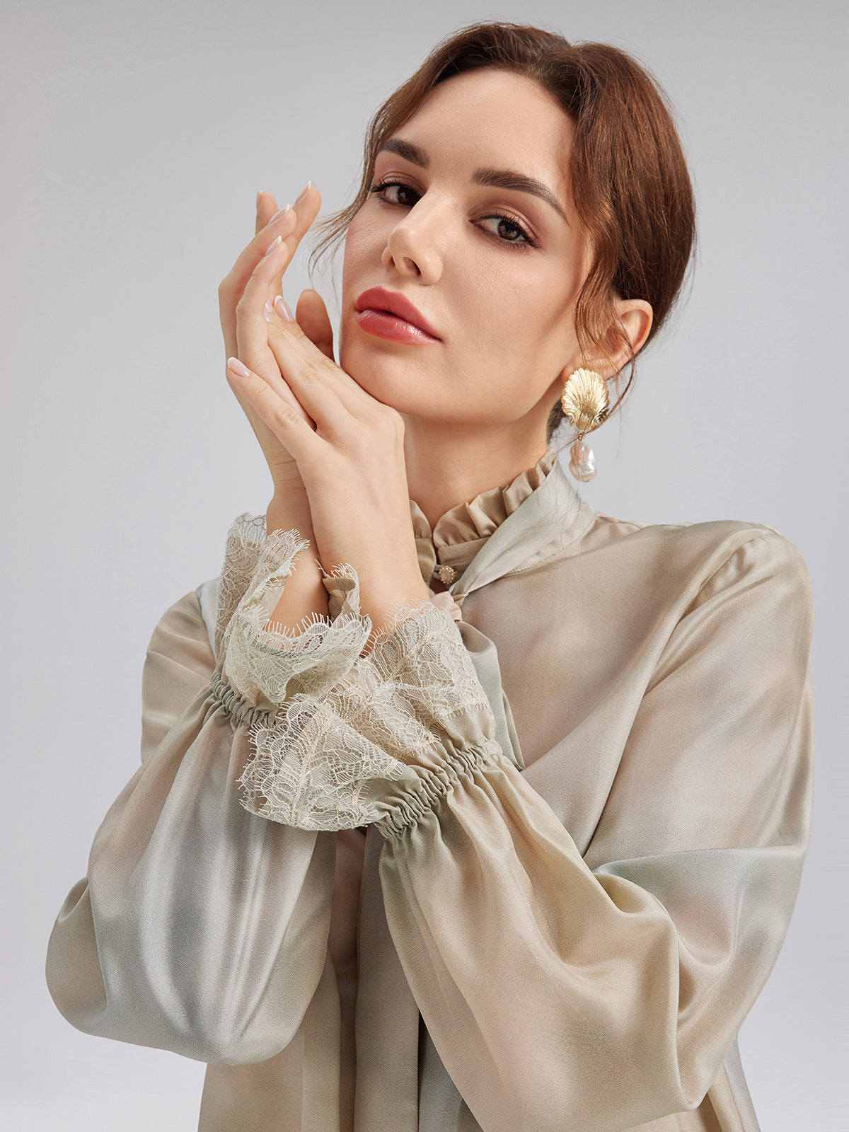 Impressionist Floral Silk Tie-Neck Blouse