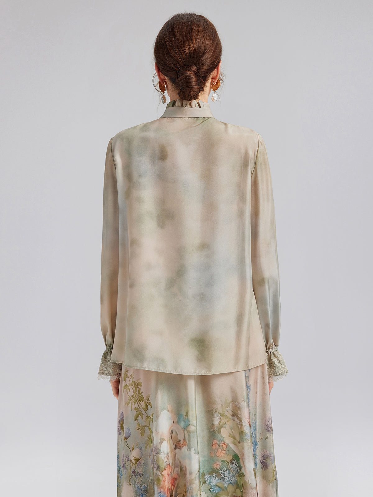 Impressionist Floral Silk Tie-Neck Blouse