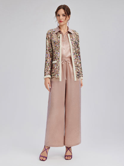 Colorful Mosaic Sequin Embroidered Jacket (Matching Vest & Detachable Bow Included)