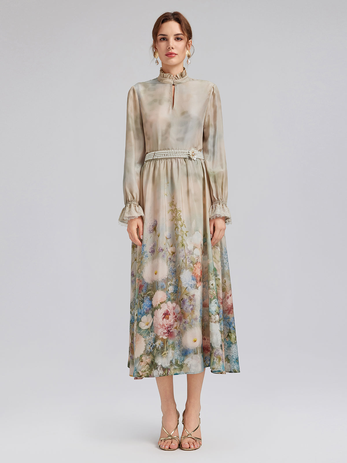 Impressionist Floral Silk Skirt
