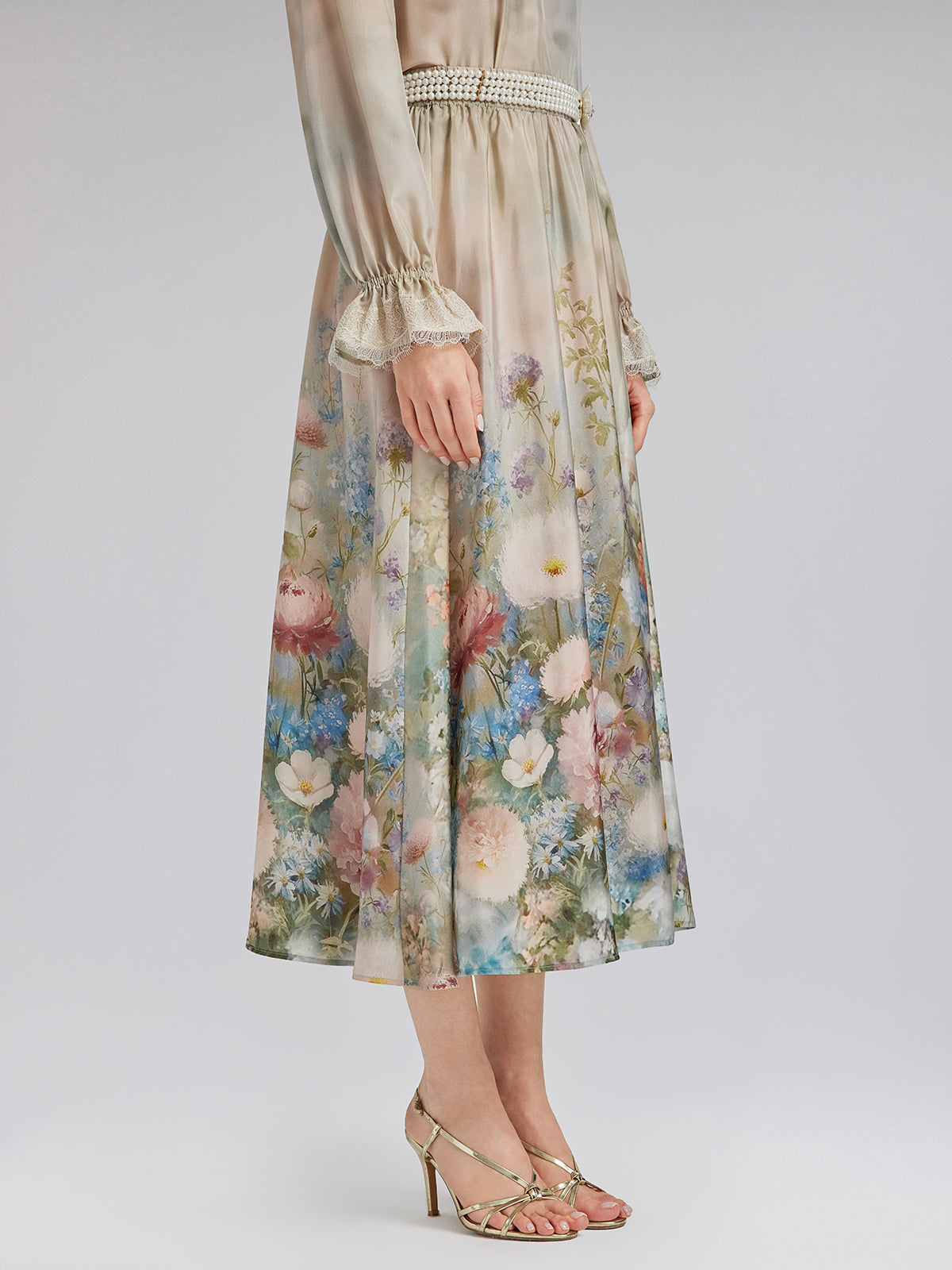 Impressionist Floral Silk Skirt