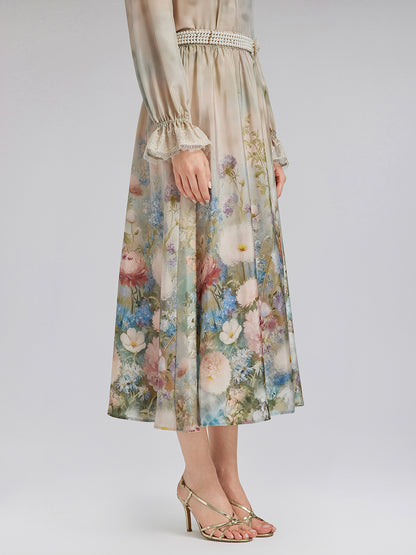 Impressionist Floral Silk Skirt