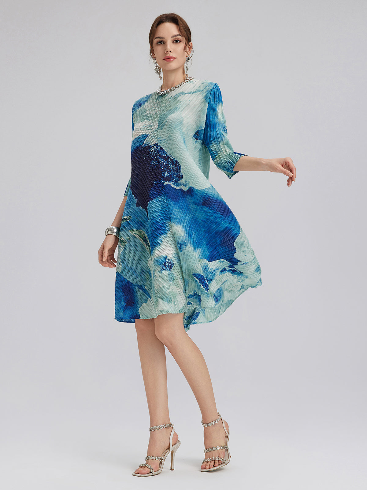 Women's Abstract-Print Pleated Midi Dress
