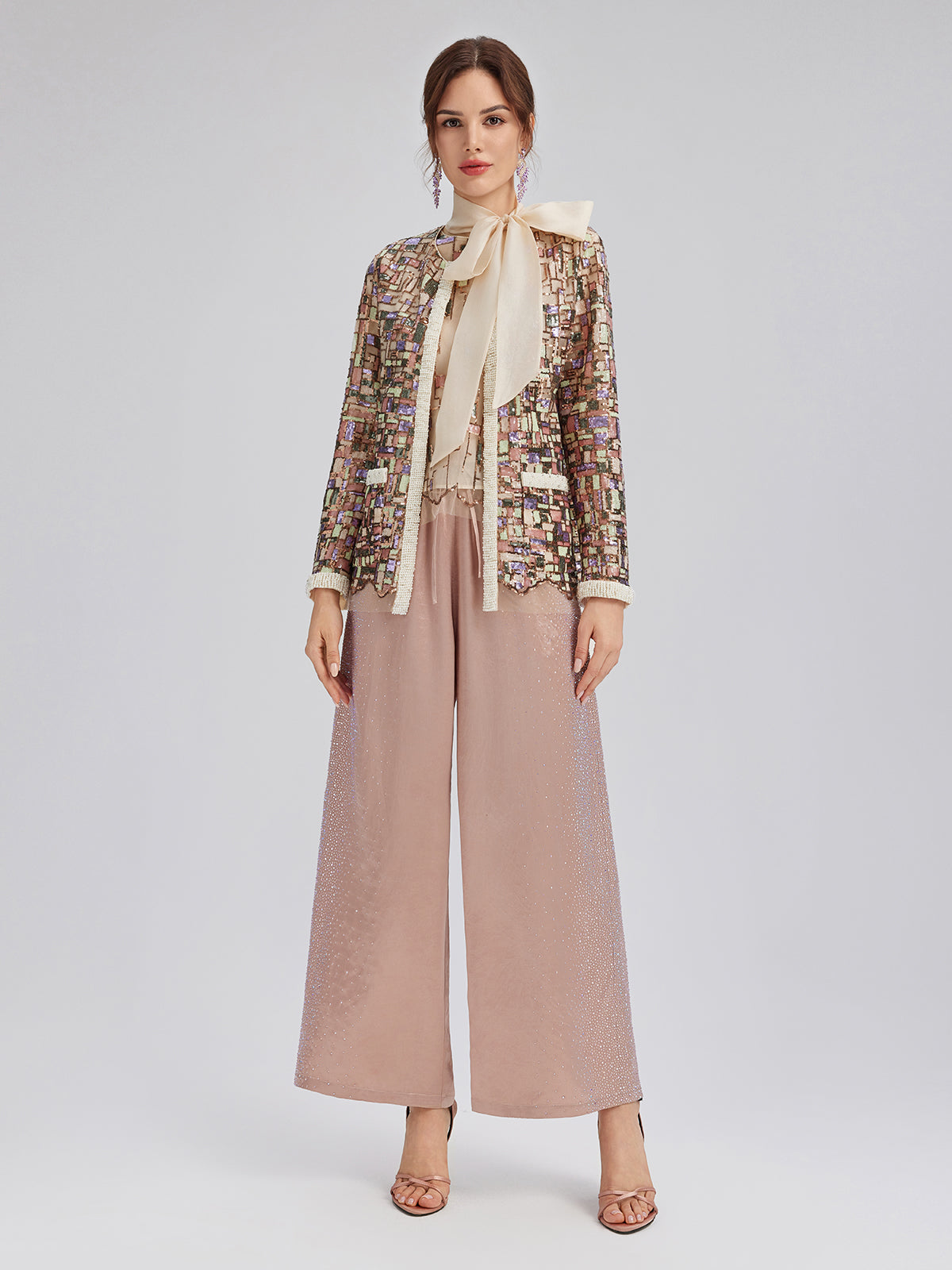 Colorful Mosaic Sequin Embroidered Jacket (Matching Vest & Detachable Bow Included)