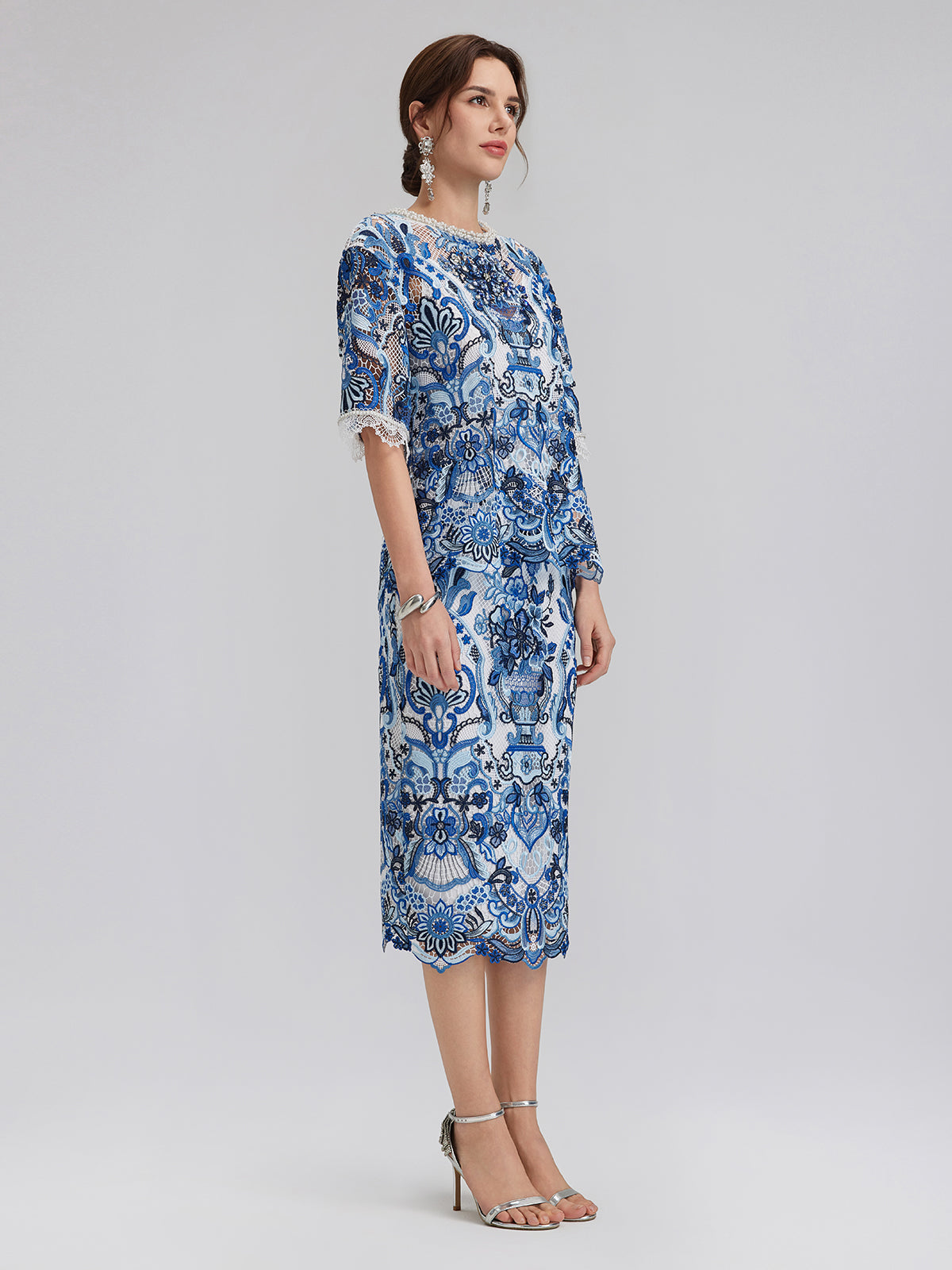 Guipure Lace Hand-Applied Crystals Pullover