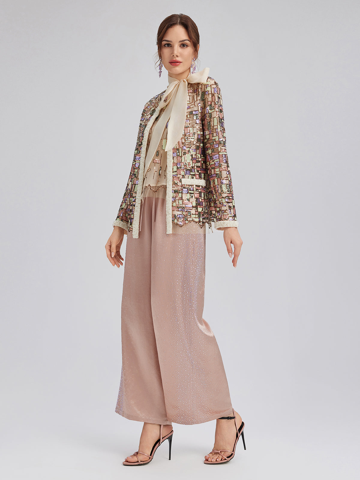 Colorful Mosaic Sequin Embroidered Jacket (Matching Vest & Detachable Bow Included)