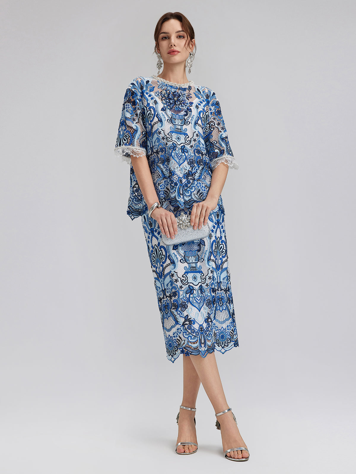 Guipure Lace Back Vent Skirt