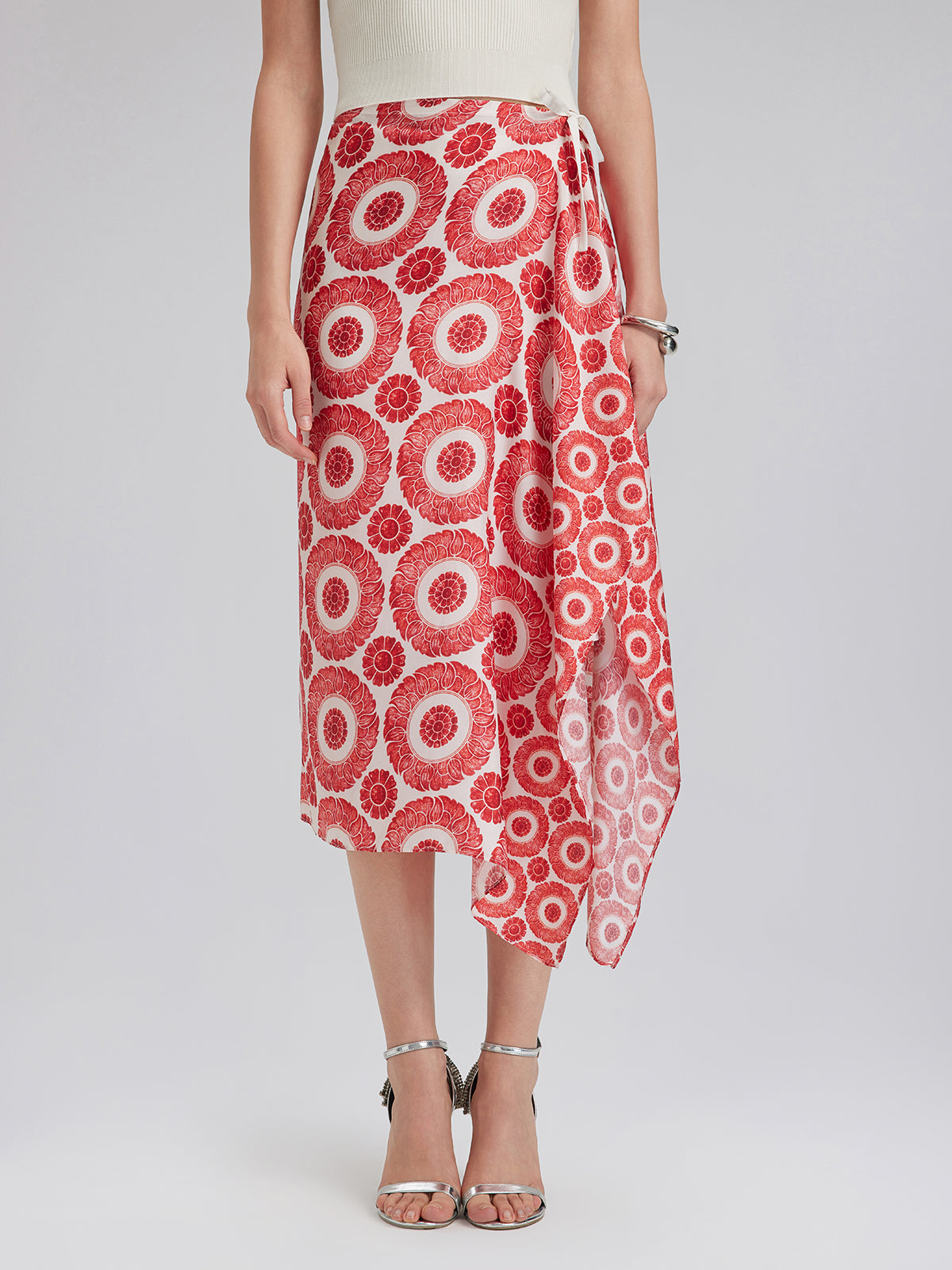 Silk Printed Wrap-Around Tie Skirt