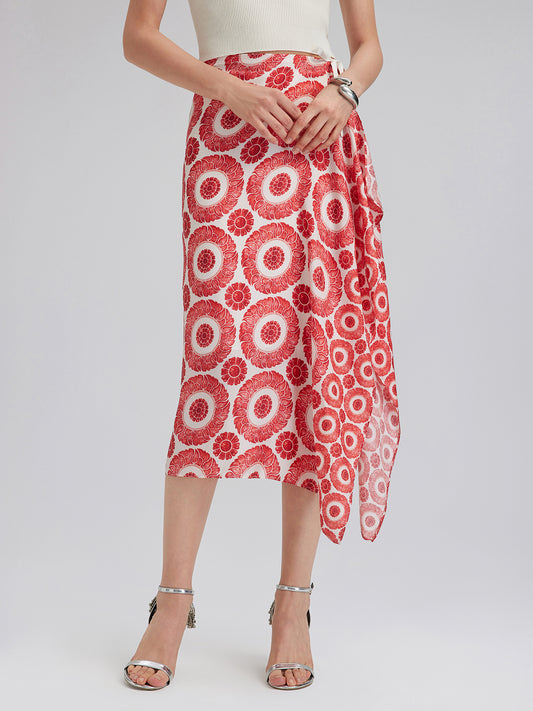 Silk Printed Wrap-Around Tie Skirt