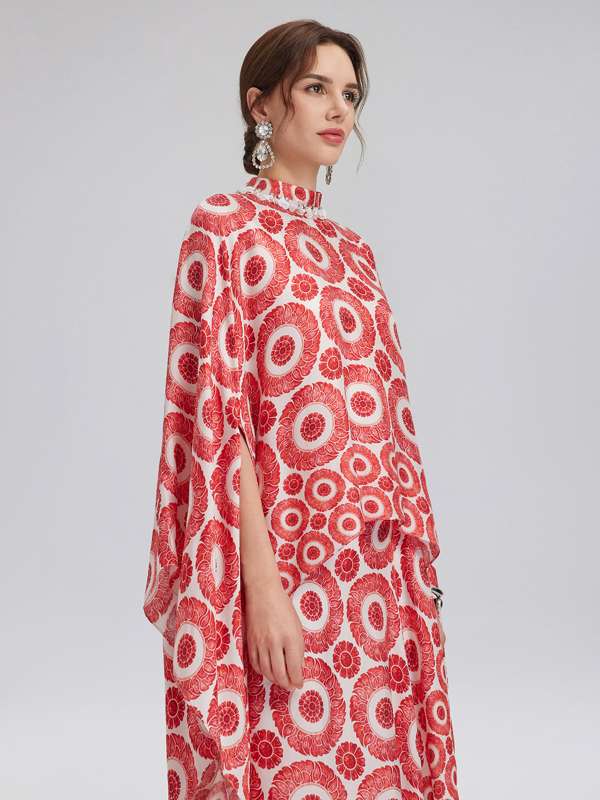 Silk Printed Vintage Cape Pullover