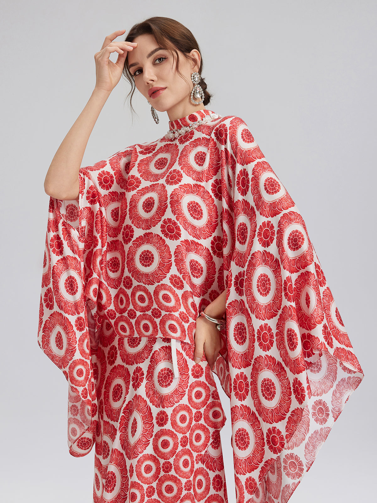 Silk Printed Vintage Cape Pullover