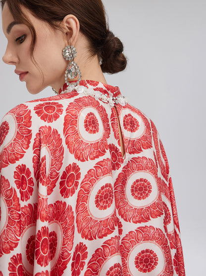 Silk Printed Vintage Cape Pullover