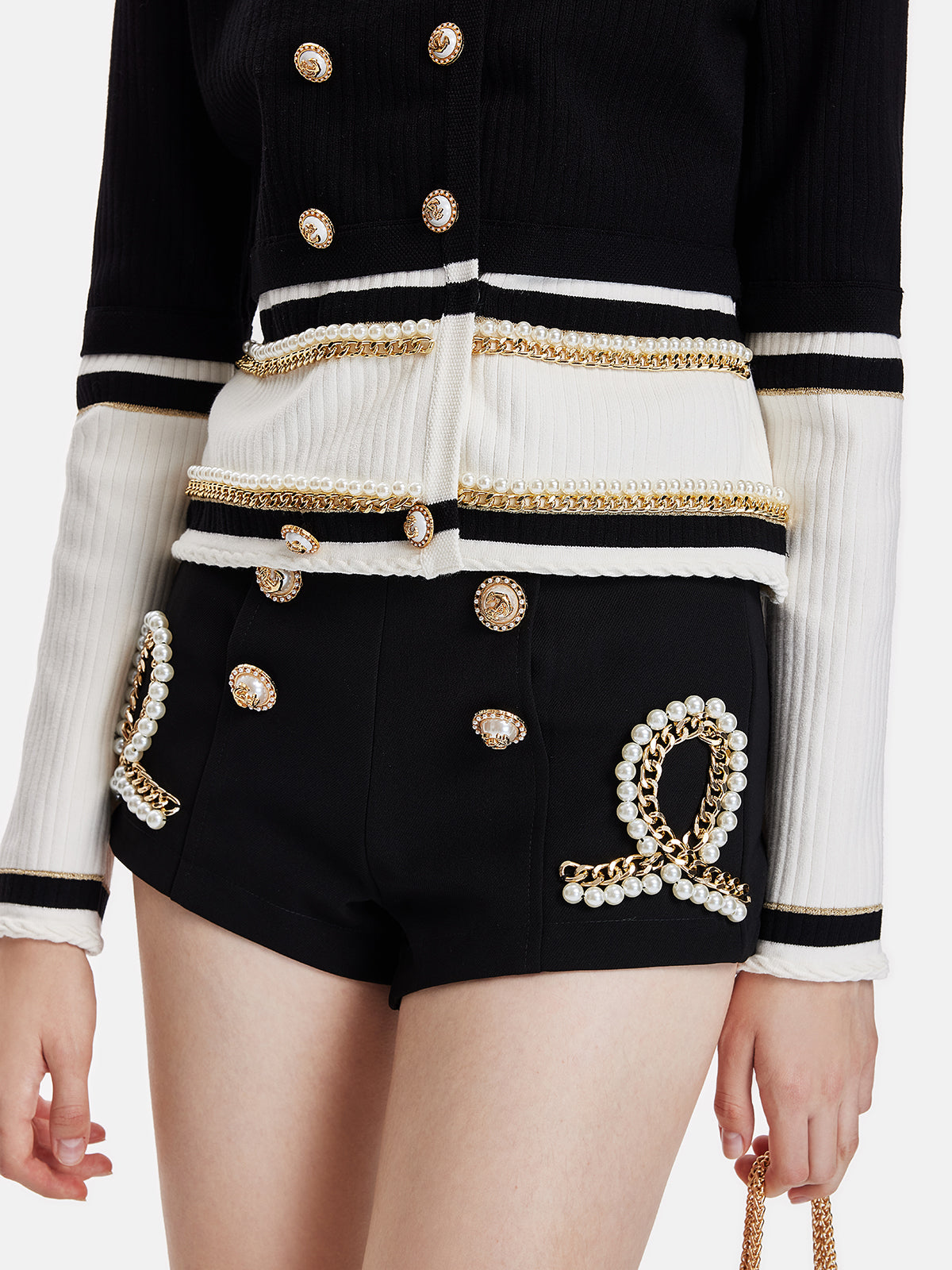 Metal-Button Chain-Embellished Shorts