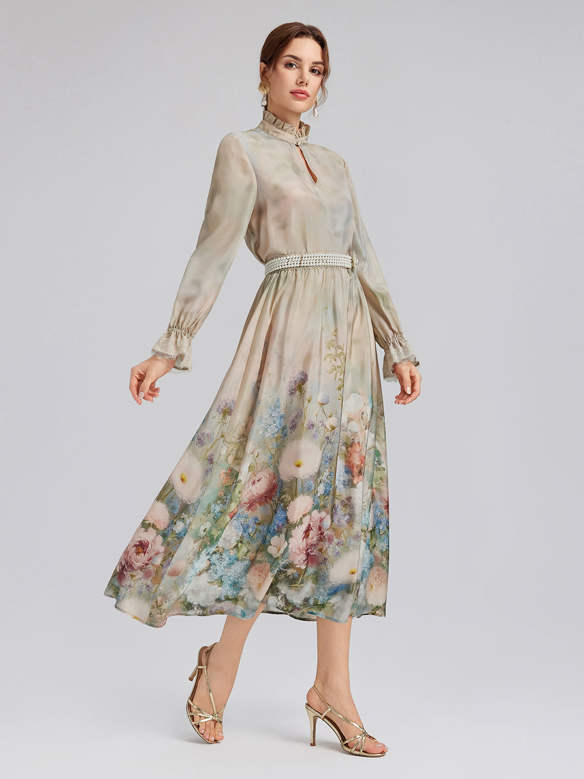 Impressionist Floral Silk Skirt