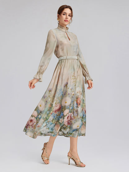 Impressionist Floral Silk Skirt