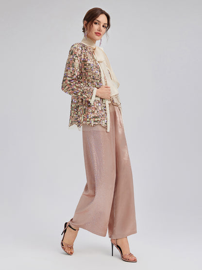 Colorful Mosaic Sequin Embroidered Jacket (Matching Vest & Detachable Bow Included)