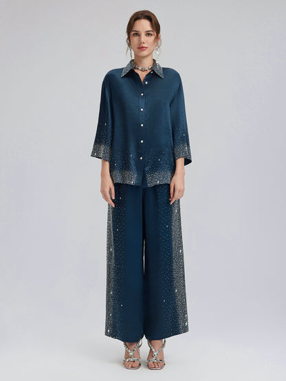 Crystal-Embellished Three-Quarter Sleeve Shirt