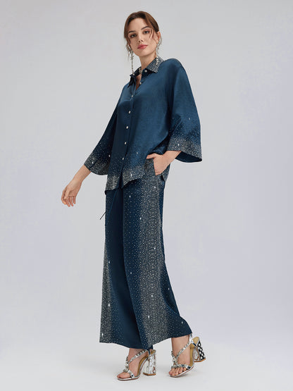 Crystal-Embellished Three-Quarter Sleeve Shirt