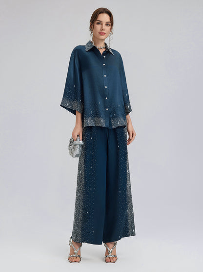 Crystal-Embellished Three-Quarter Sleeve Shirt