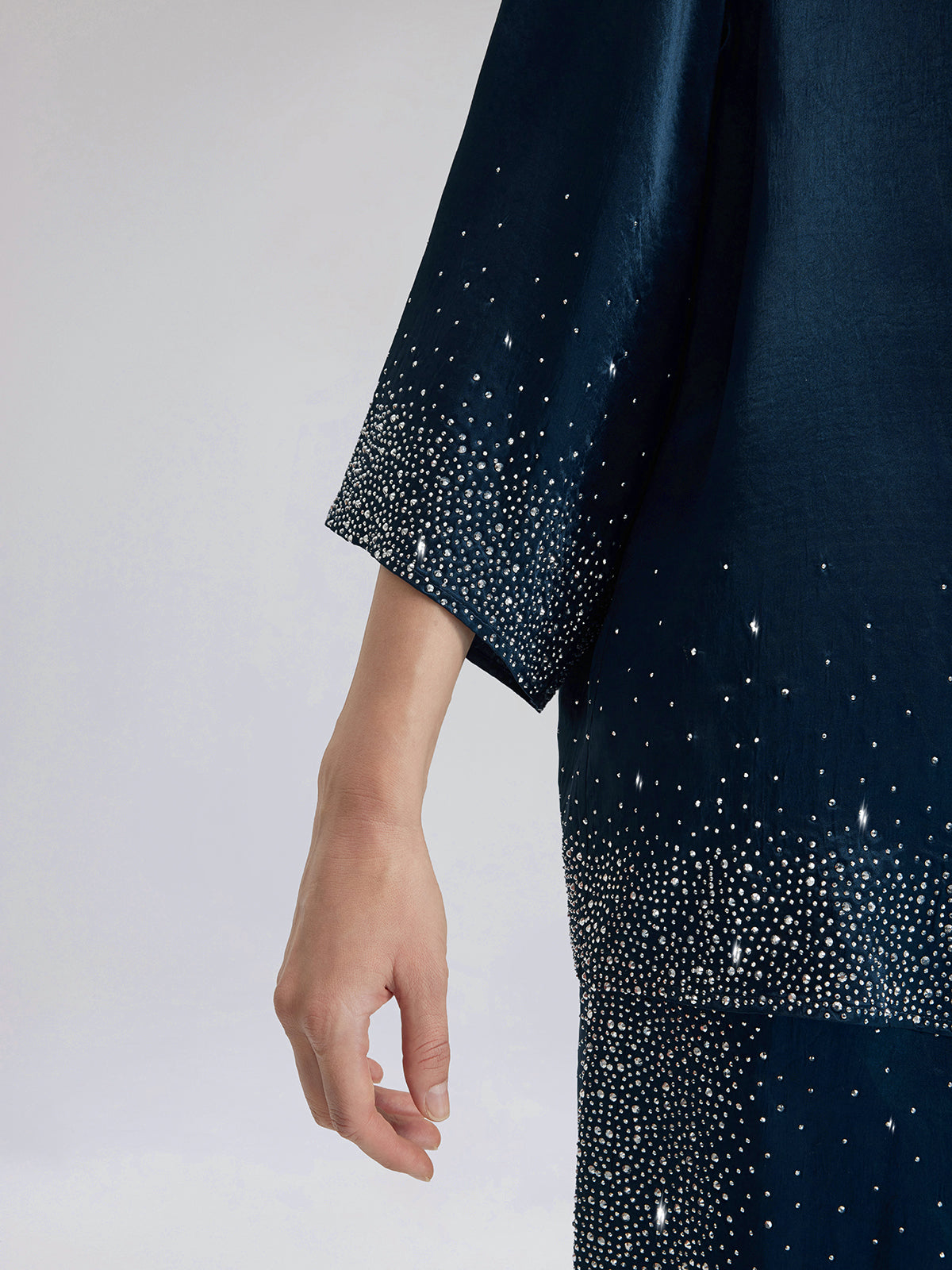 Crystal-Embellished Three-Quarter Sleeve Shirt