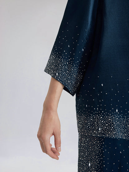 Crystal-Embellished Three-Quarter Sleeve Shirt