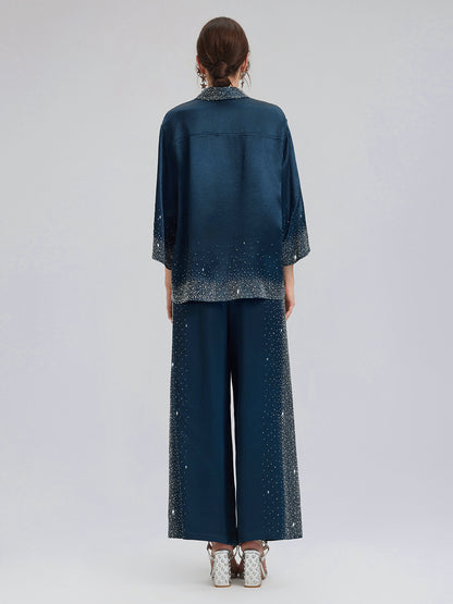 Crystal-Embellished Three-Quarter Sleeve Shirt