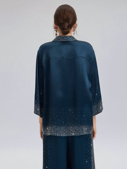 Crystal-Embellished Three-Quarter Sleeve Shirt