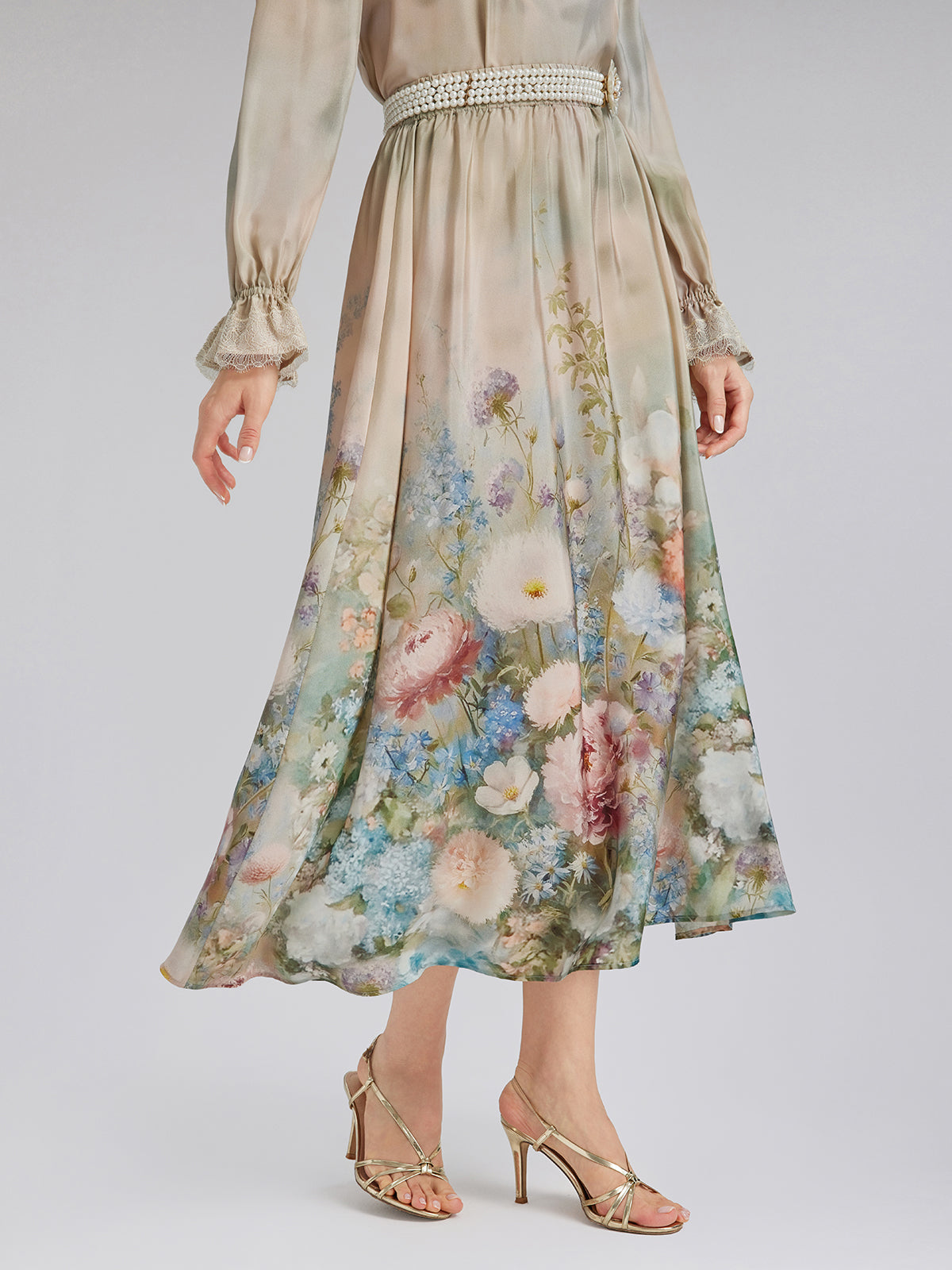 Impressionist Floral Silk Skirt