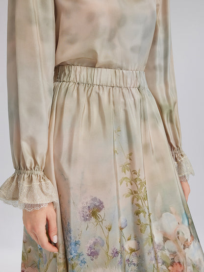 Impressionist Floral Silk Skirt