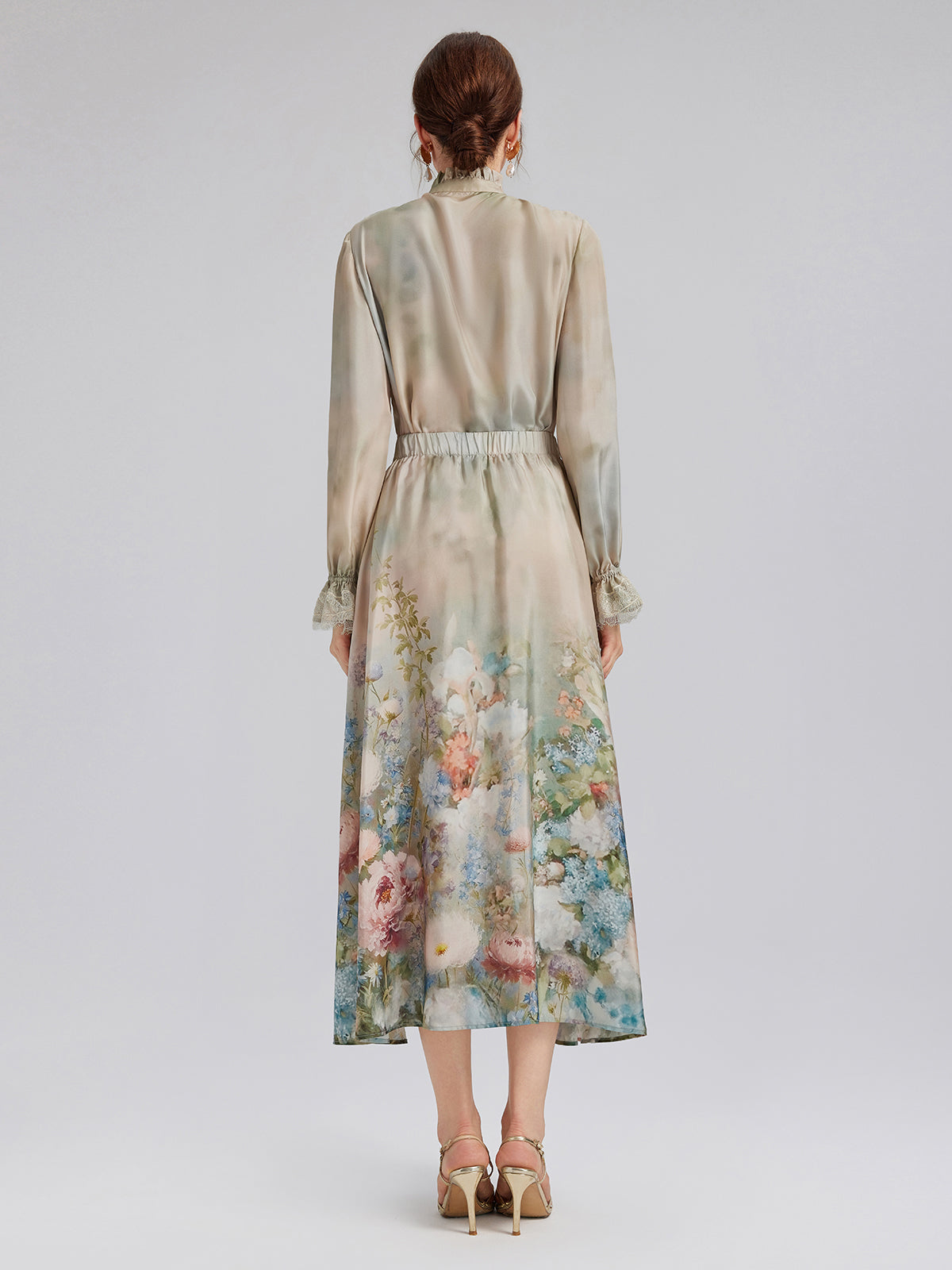 Impressionist Floral Silk Tie-Neck Blouse