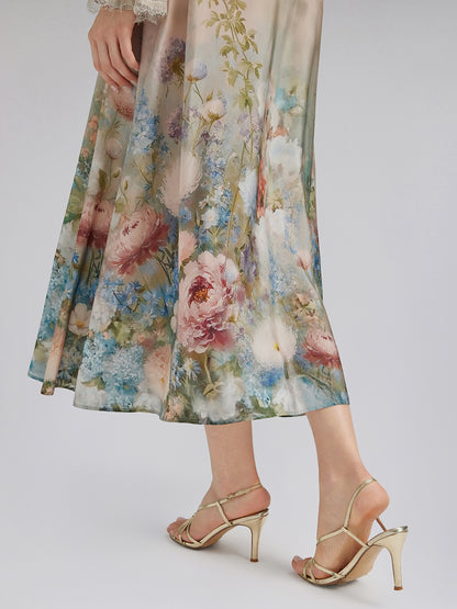 Impressionist Floral Silk Skirt