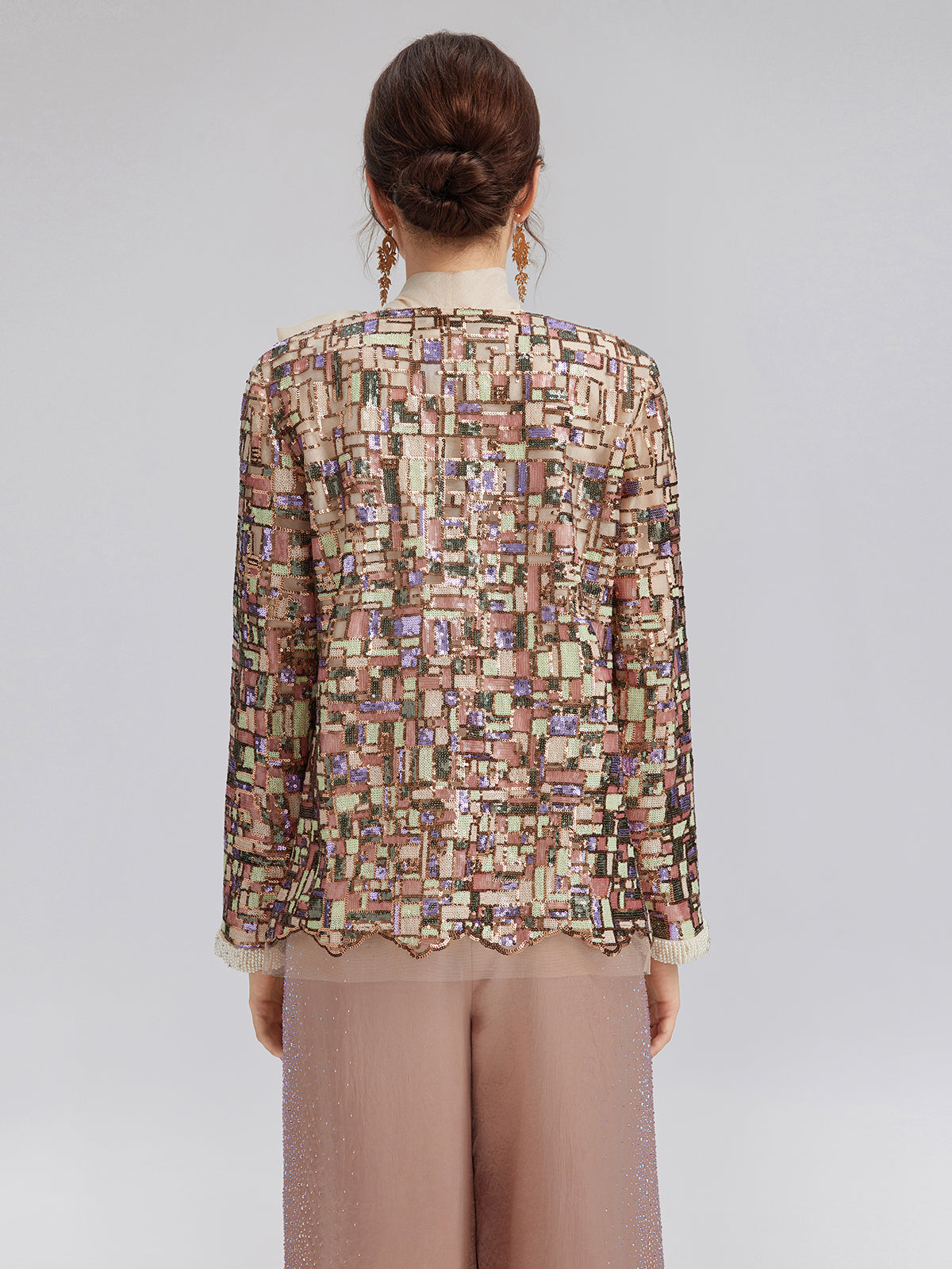 Colorful Mosaic Sequin Embroidered Jacket (Matching Vest & Detachable Bow Included)