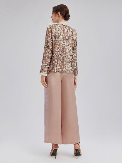 Colorful Mosaic Sequin Embroidered Jacket (Matching Vest & Detachable Bow Included)