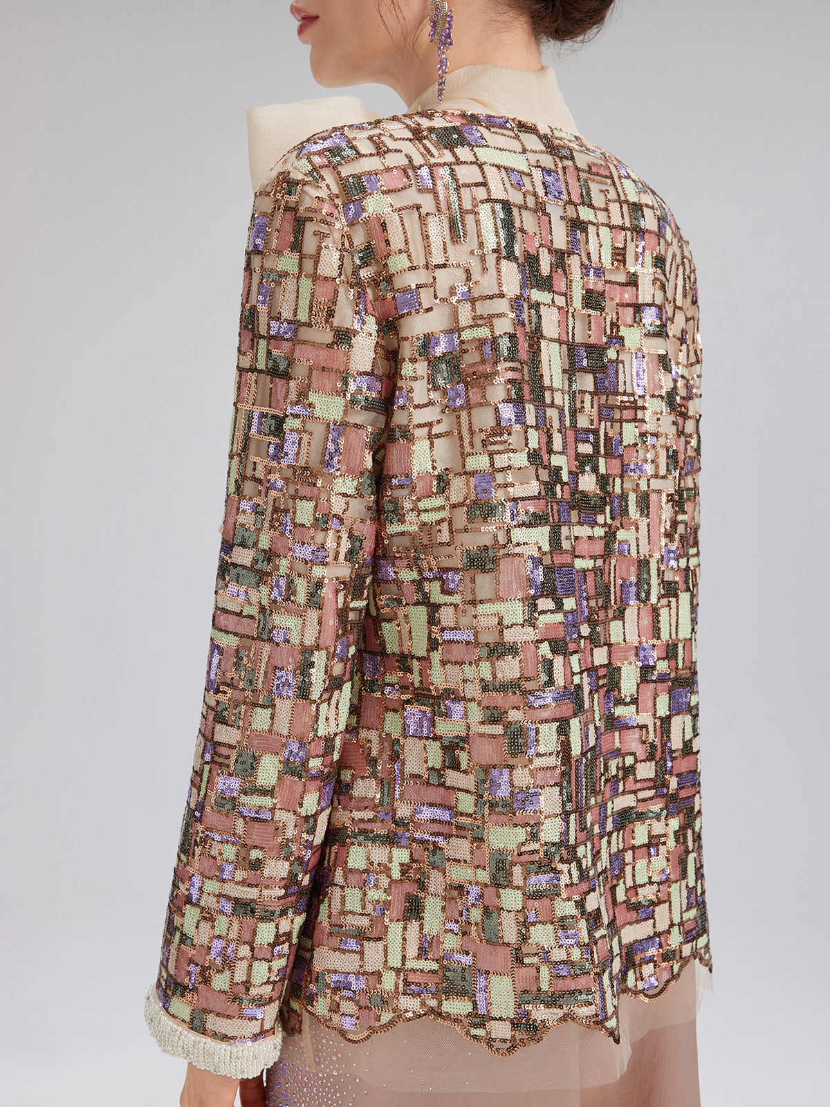 Colorful Mosaic Sequin Embroidered Jacket (Matching Vest & Detachable Bow Included)