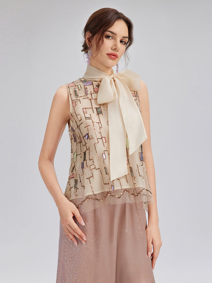 Colorful Mosaic Sequin Embroidered Jacket (Matching Vest & Detachable Bow Included)