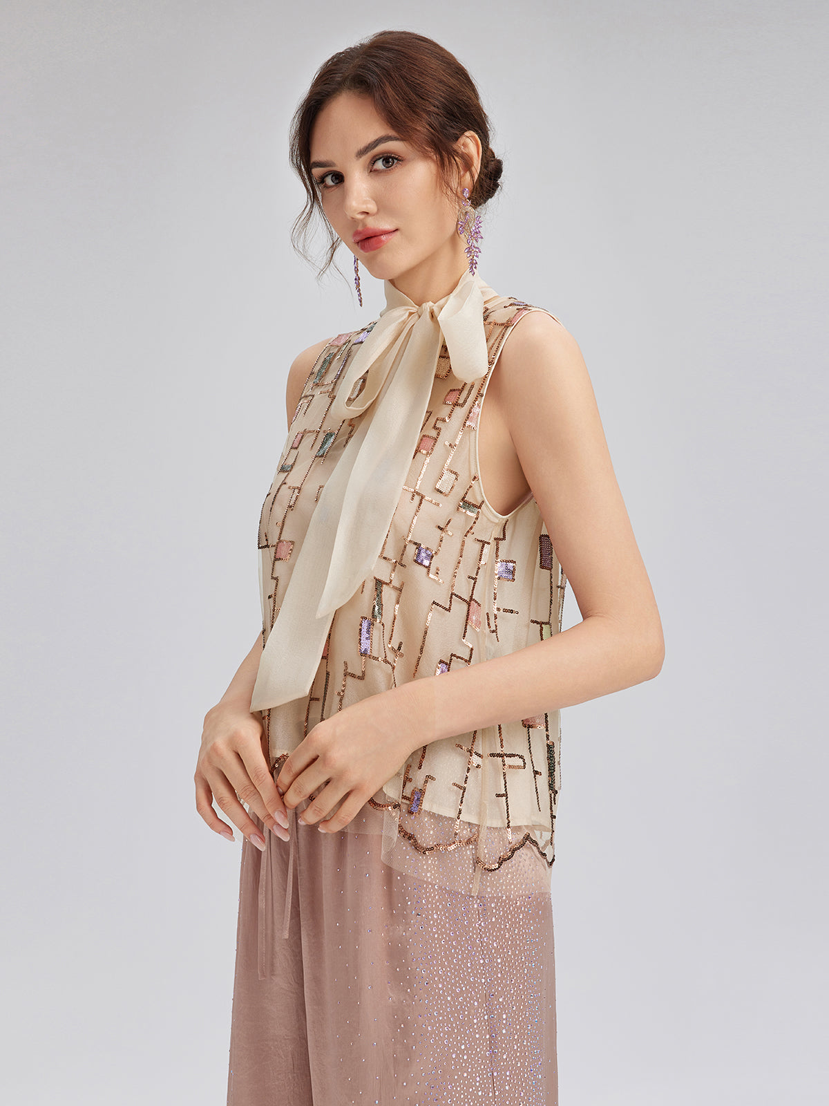 Colorful Mosaic Sequin Embroidered Jacket (Matching Vest & Detachable Bow Included)