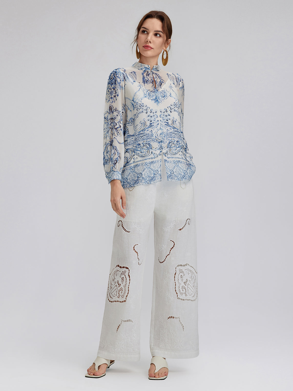 Silk Italian Floral Crystal-Embellished Pullover