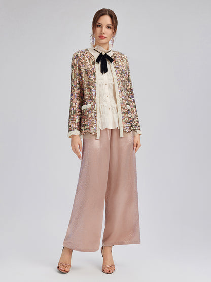 Colorful Mosaic Sequin Embroidered Jacket (Matching Vest & Detachable Bow Included)