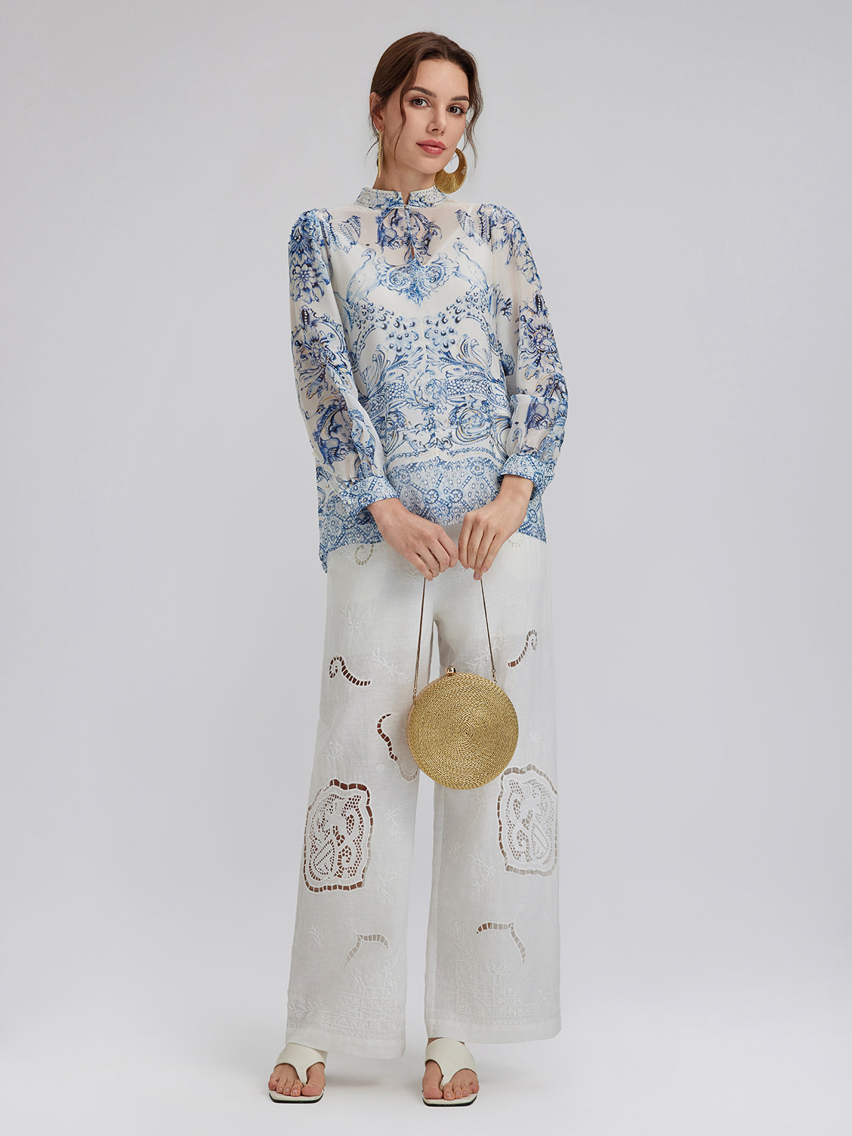 Silk Italian Floral Crystal-Embellished Pullover