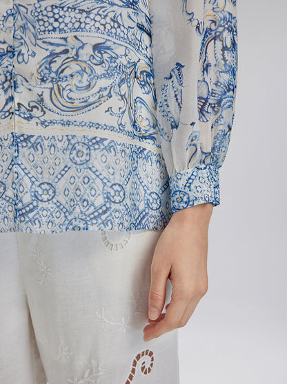 Silk Italian Floral Crystal-Embellished Pullover
