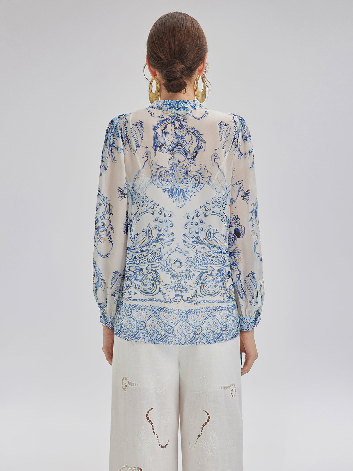 Silk Italian Floral Crystal-Embellished Pullover