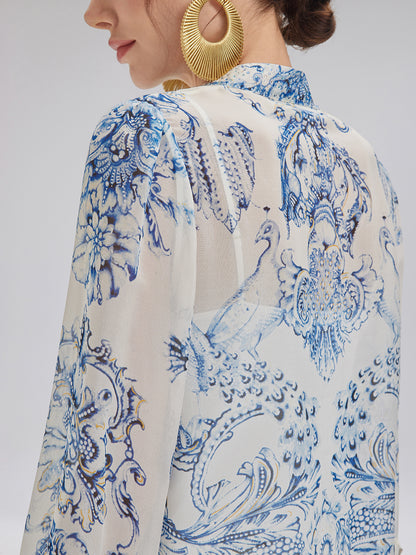 Silk Italian Floral Crystal-Embellished Pullover